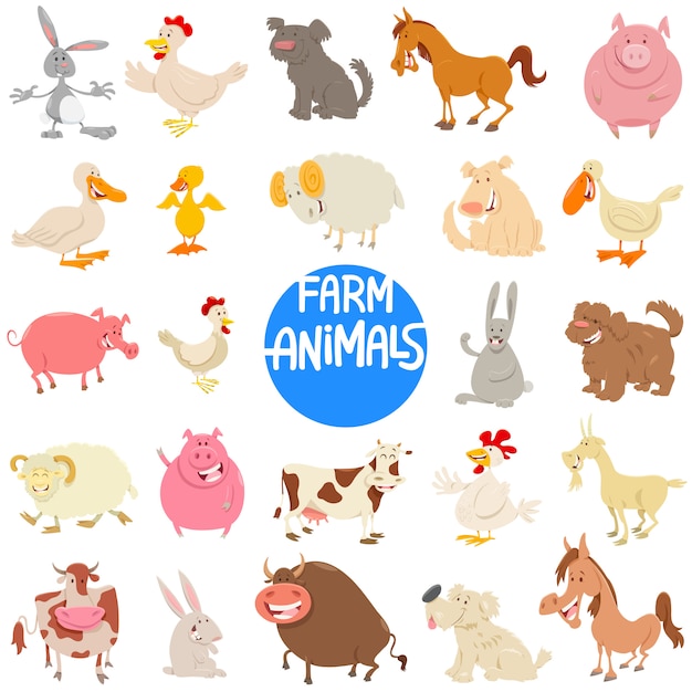 Cartoon illustration of farm animal characters set