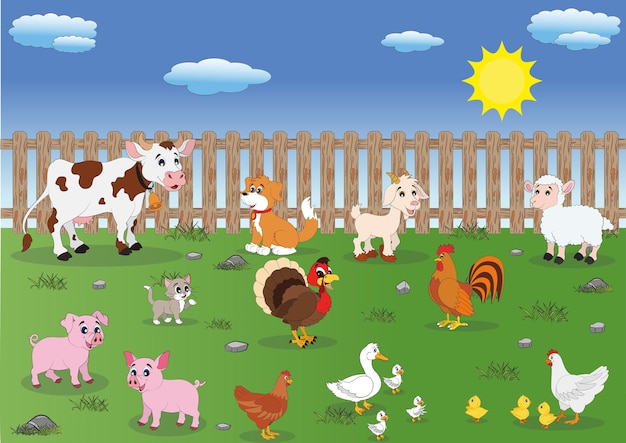 Cartoon Illustration of Farm Animals Domestic animals