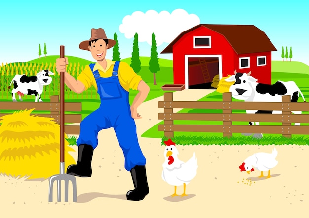 Cartoon illustration of a farmer