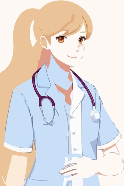 Vector a cartoon illustration of a female doctor with a stethoscope on her neck