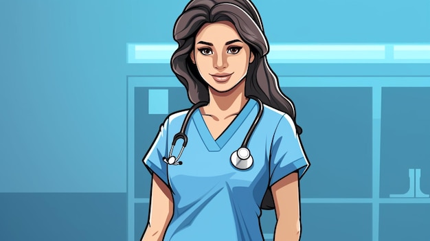 Vector a cartoon illustration of a female nurse with a stethoscope on it