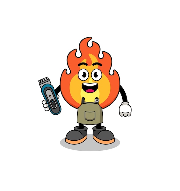 Cartoon Illustration of fire as a barber man