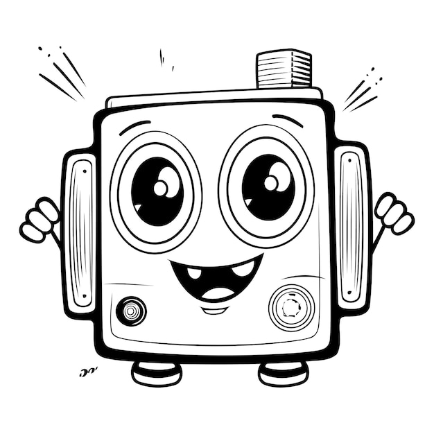 Cartoon Illustration of Funny Camera Character Mascot for Coloring Book