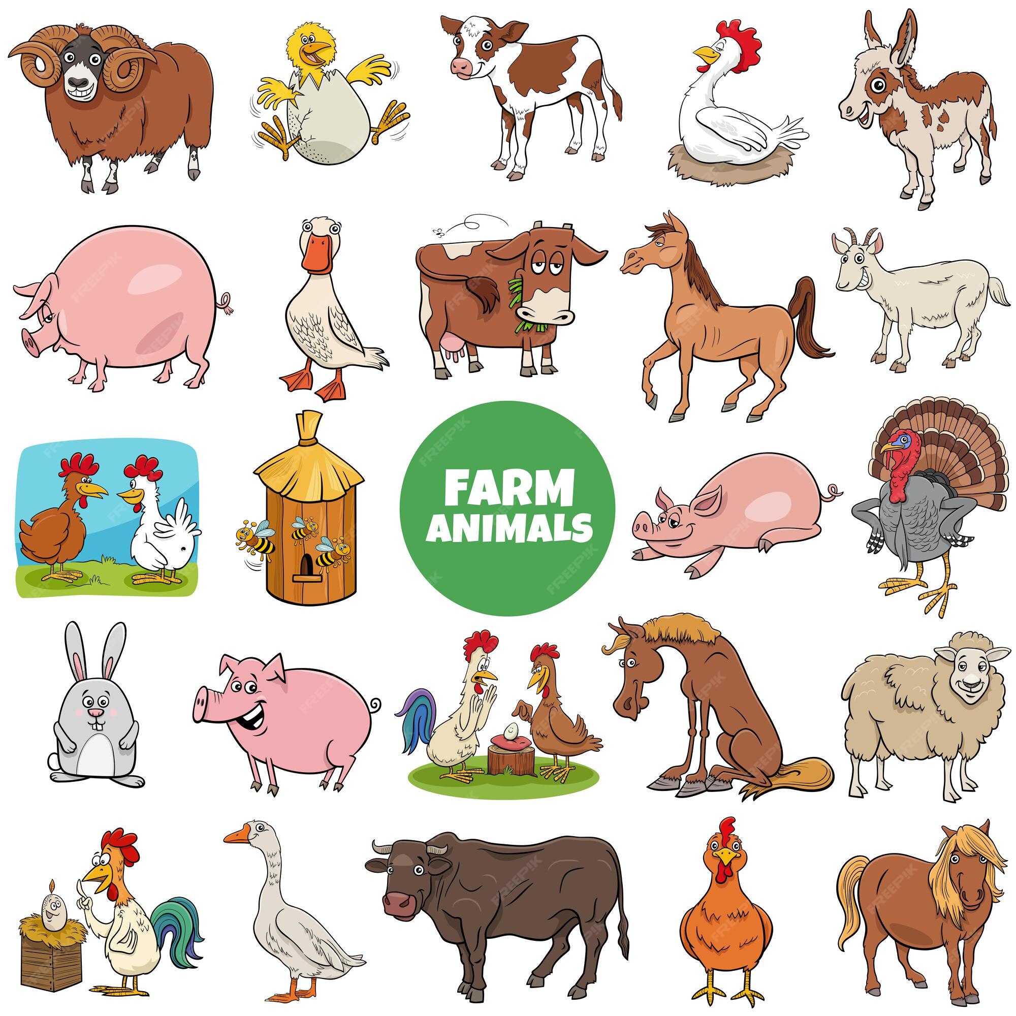Premium Vector | Cartoon illustration of funny farm animal characters big set Premium Vector | Cartoon illustration of funny farm animal characters big set