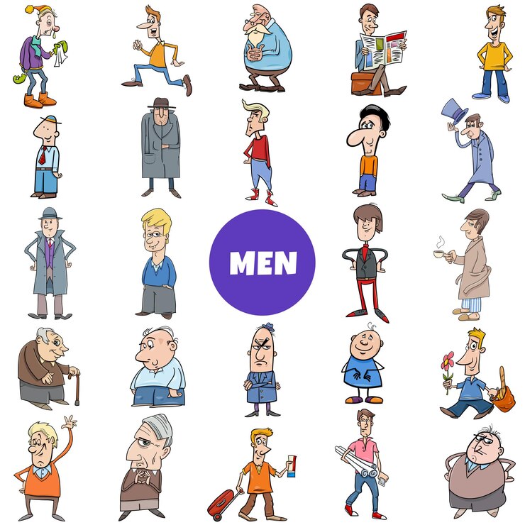 面白い男性キャラクターセットの漫画イラスト