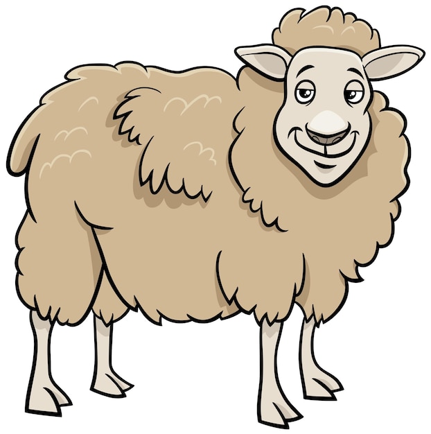 Cartoon illustration of funny sheep farm animal comic character