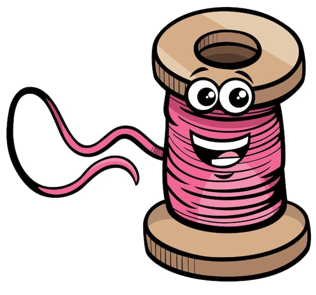 Cartoon illustration of funny spool of thread object clip art