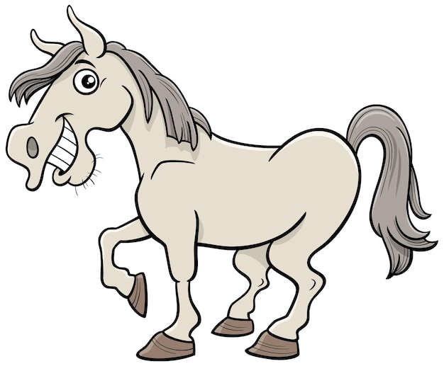 Illustrazione del fumetto del carattere animale della fattoria del cavallo bianco divertente