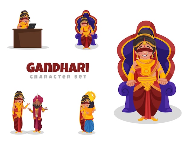 Cartoon illustration of gandhari character set