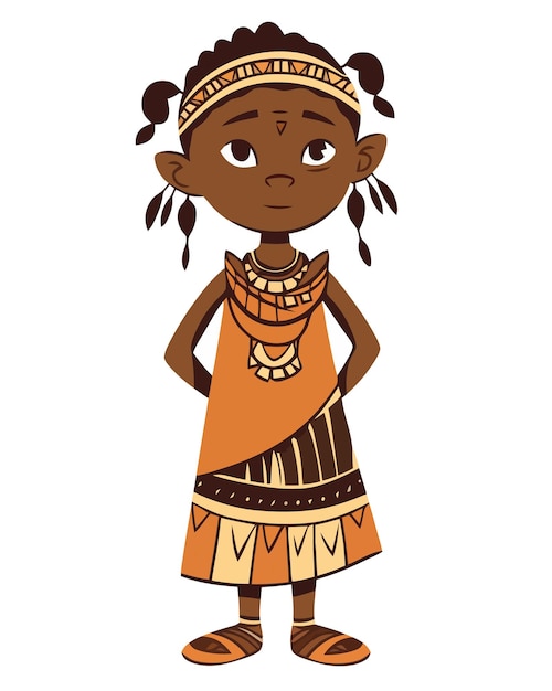 A cartoon illustration of a girl in a traditional dress.