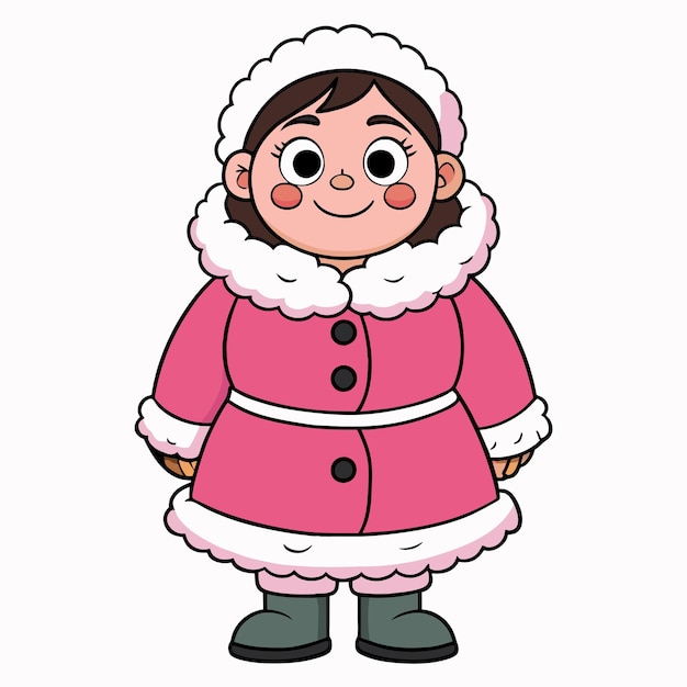Vector a cartoon illustration of a girl in a winter coat with trees in the background