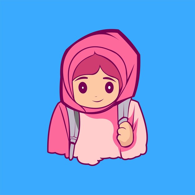 a cartoon illustration of a girl with pink hair and a pink scarf