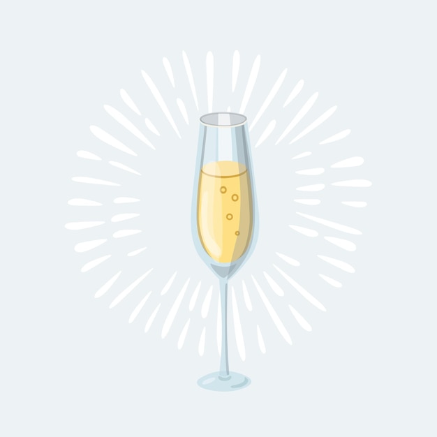 Vector cartoon illustration of glass of champagne