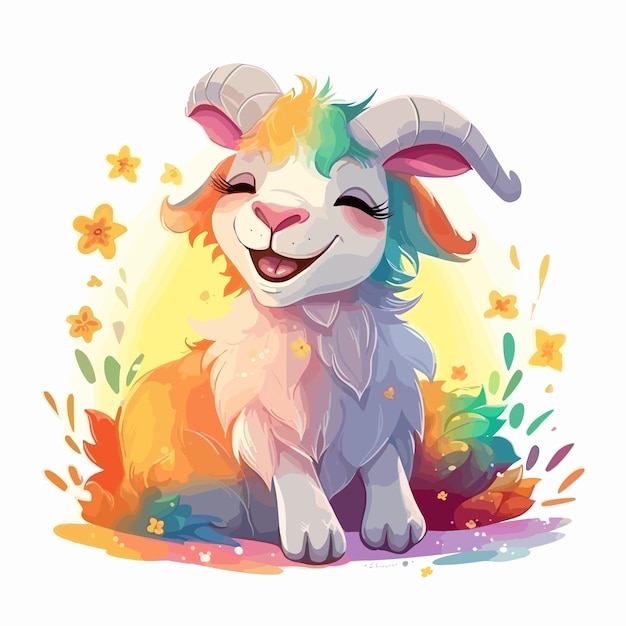 A cartoon illustration of a goat with a cute smile