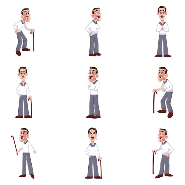 Cartoon illustration of grandfather sticker set