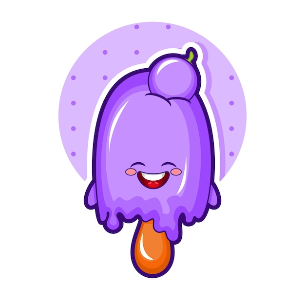 Vector cartoon illustration of grape ice cream with smiley face