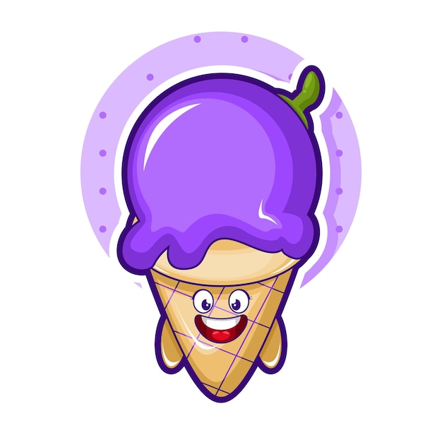 Cartoon illustration of grape ice cream with smiley face