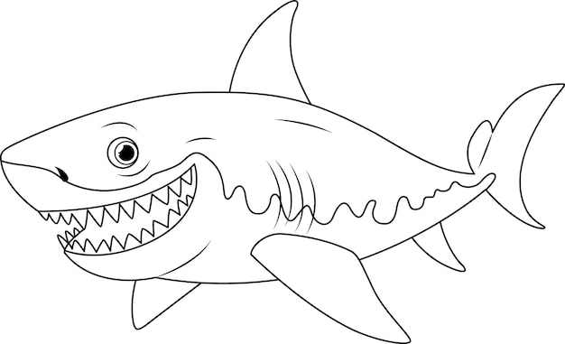 Vector a cartoon illustration of a great white shark with big teeth smi