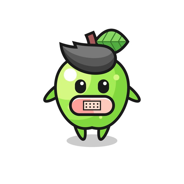 Cartoon illustration of green apple with tape on mouth