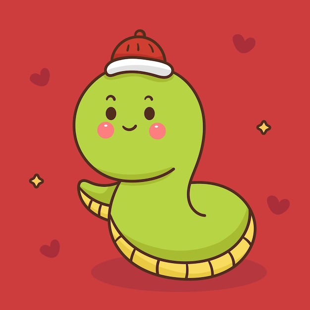 Cartoon illustration of a green worm with a red background and a red background