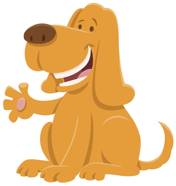 Cartoon illustration of happy dog animal character waving his paw