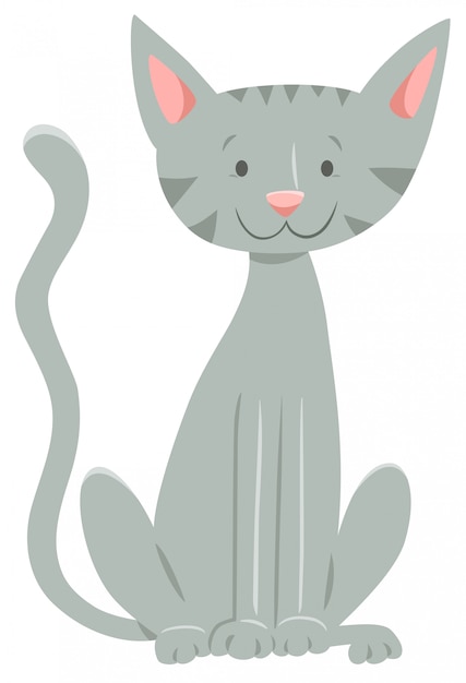 Cartoon Illustration of Happy Gray Cat