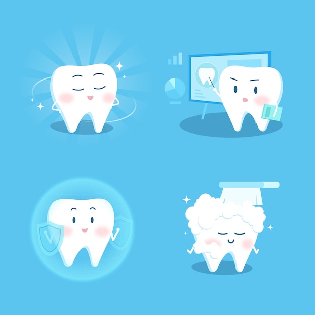 Vector cartoon illustration of healthy white teeth