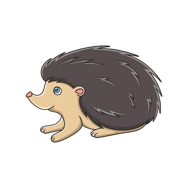 Cartoon illustration a hedgehog walking in the forest alone looking for food