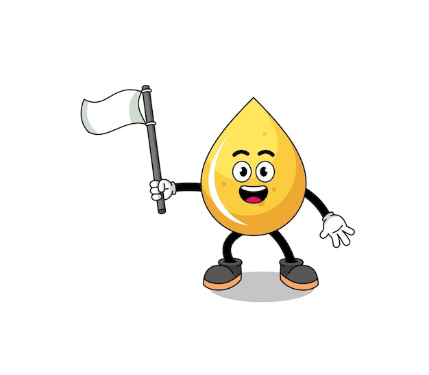 Cartoon Illustration of honey drop holding a white flag