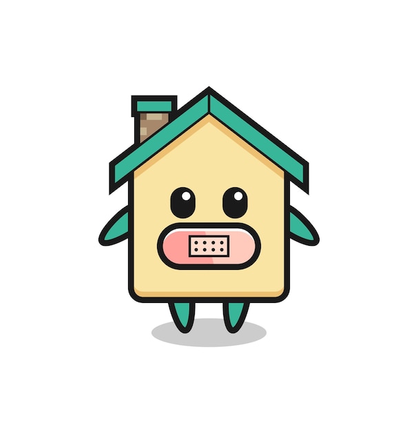 Cartoon illustration of house with tape on mouth , cute design