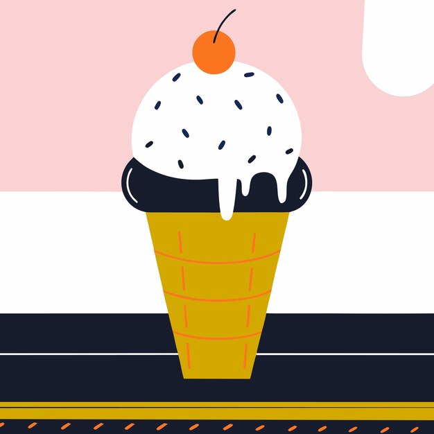 Vector a cartoon illustration of an ice cream cone with a pink background