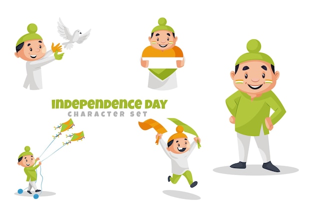 Cartoon illustration of independence day character set