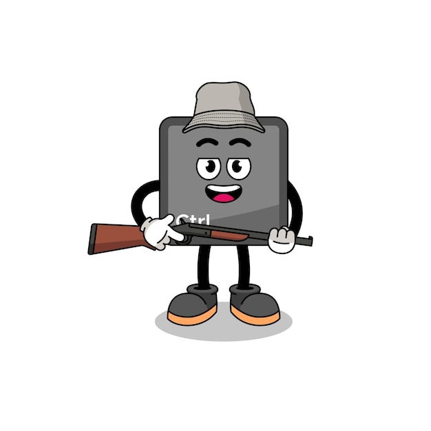 Cartoon Illustration of keyboard control button hunter character design