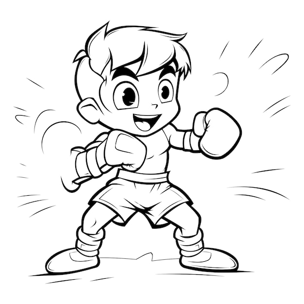 Cartoon Illustration of Kid Boxing Sport Character for Coloring Book