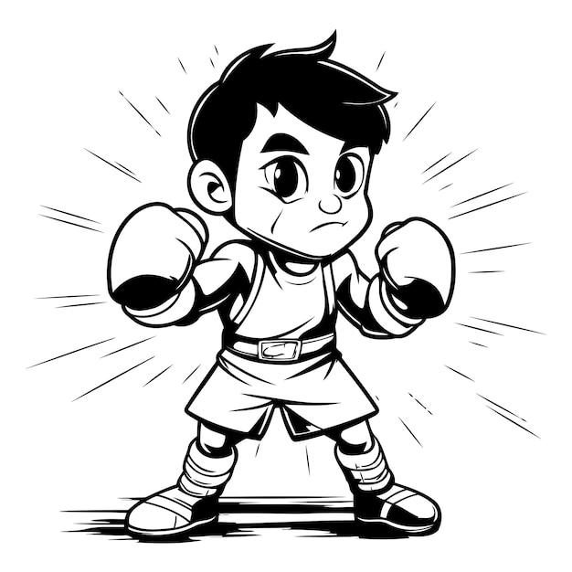 Cartoon Illustration of a Kid Boy Boxing Mascot Character