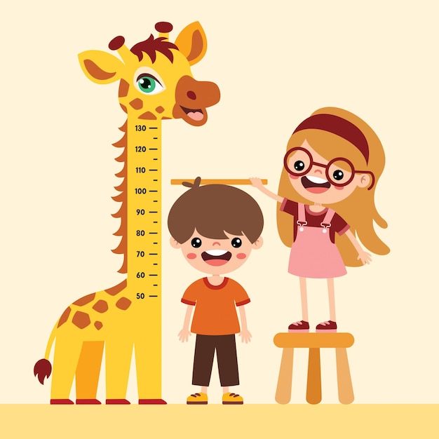 Cartoon Illustration Of Kid Measuring Height