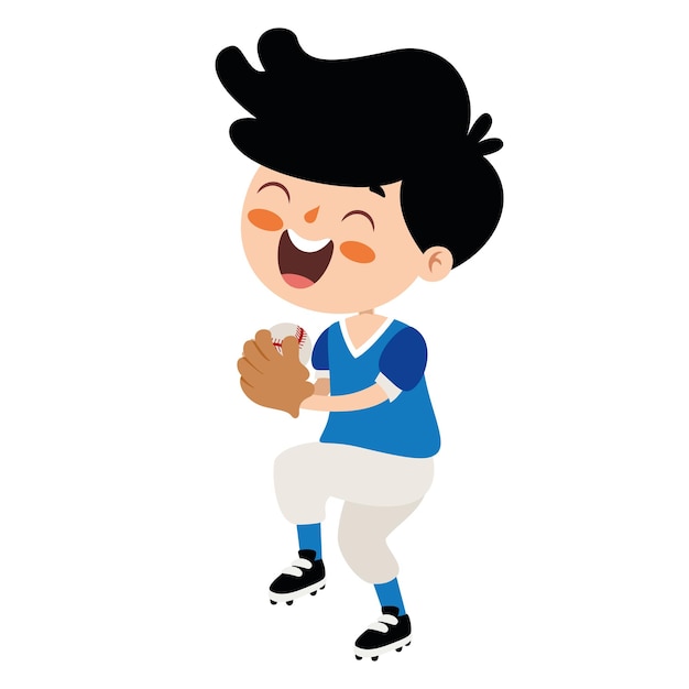 Fumetto illustrazione di un bambino che gioca a baseball