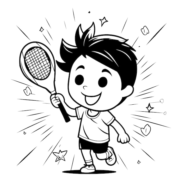 Cartoon Illustration of Kid Playing Tennis or Sport Coloring Book