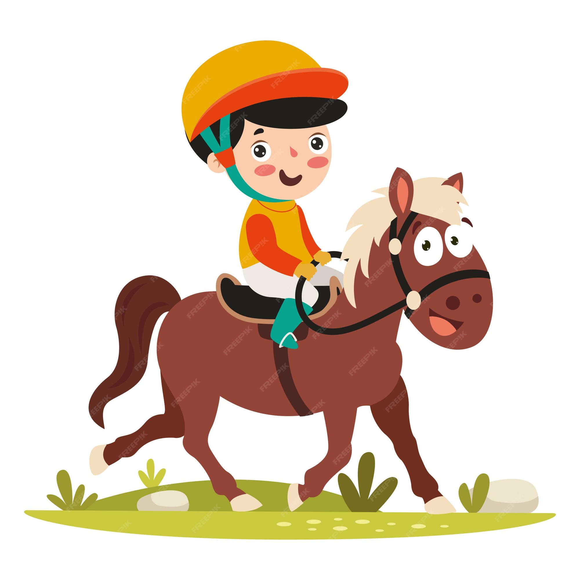 Premium Vector | Cartoon illustration of a kid riding horse
