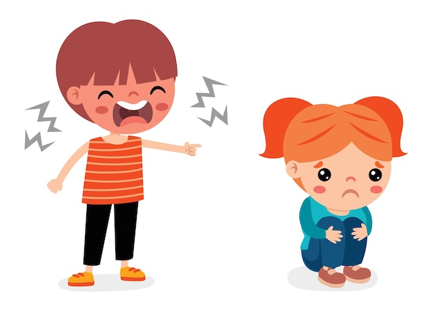 Cartoon Illustration Of Kids Quarrel