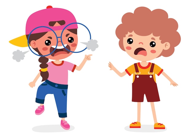 Cartoon Illustration Of Kids Quarrel