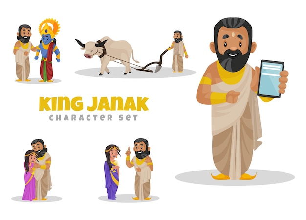 Cartoon illustration of king janak character set