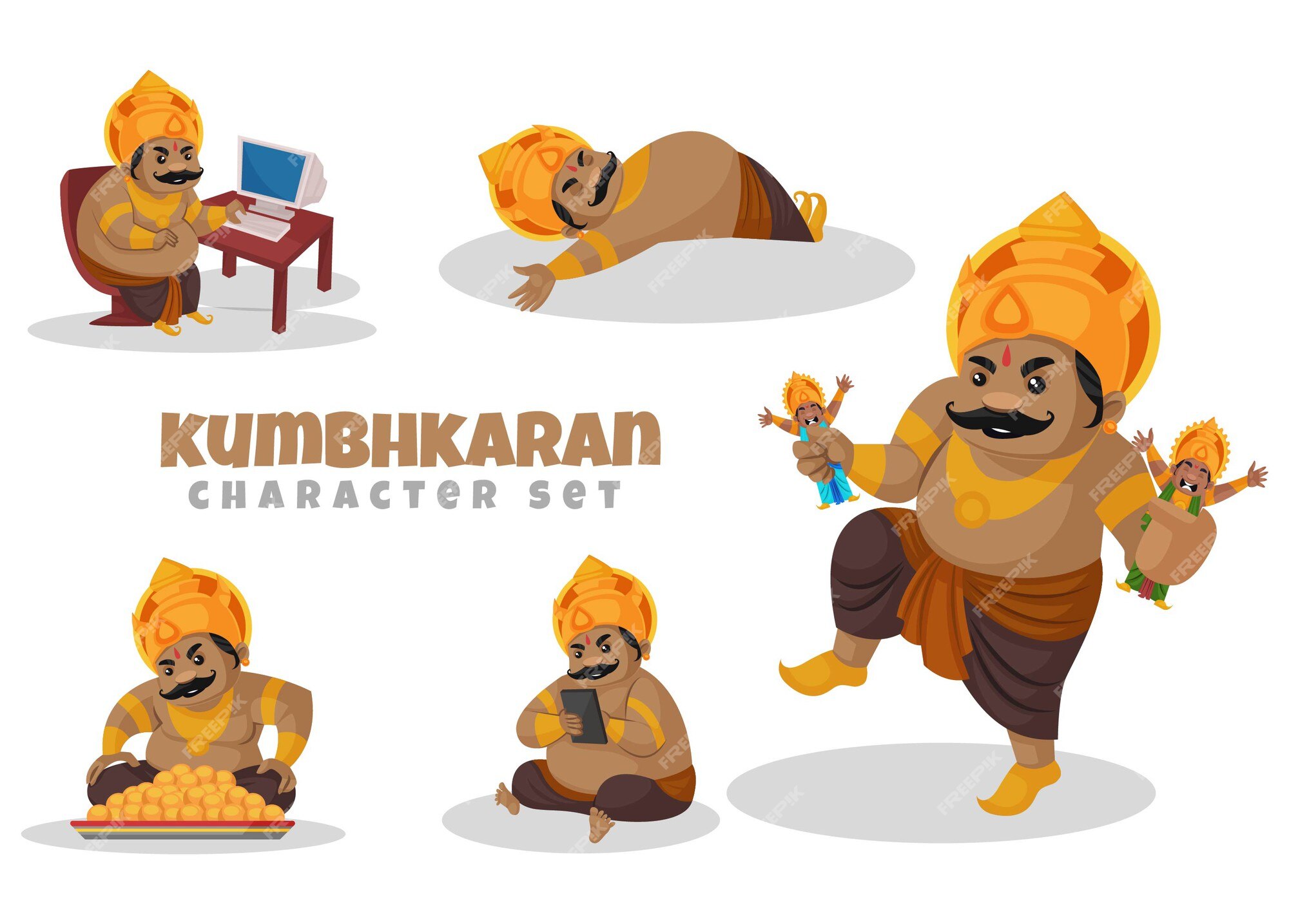 Premium Vector | Cartoon illustration of kumbhkaran character set