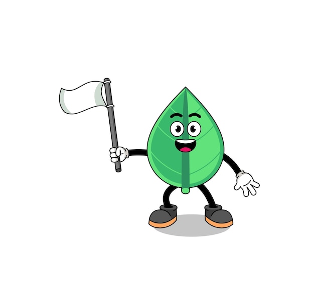 Cartoon Illustration of leaf holding a white flag