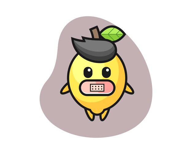 Cartoon illustration of lemon with tape on mouth