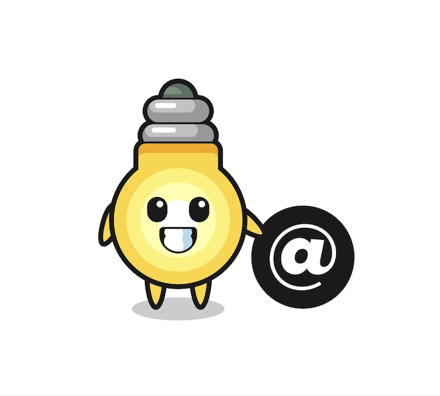 Cartoon illustration of light bulb standing beside the at symbol , cute style design for t shirt, sticker, logo element