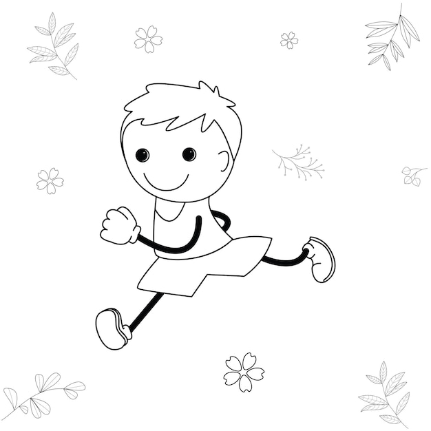 Cartoon illustration of little boy having fun running