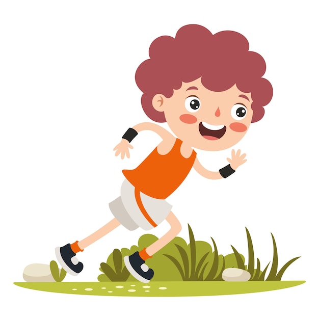 Vector cartoon illustration of a little kid running