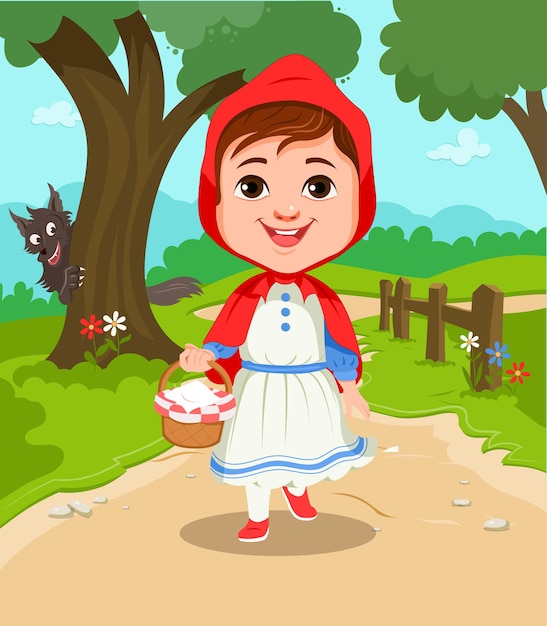 Cartoon illustration of Little Red Riding Hood Vector