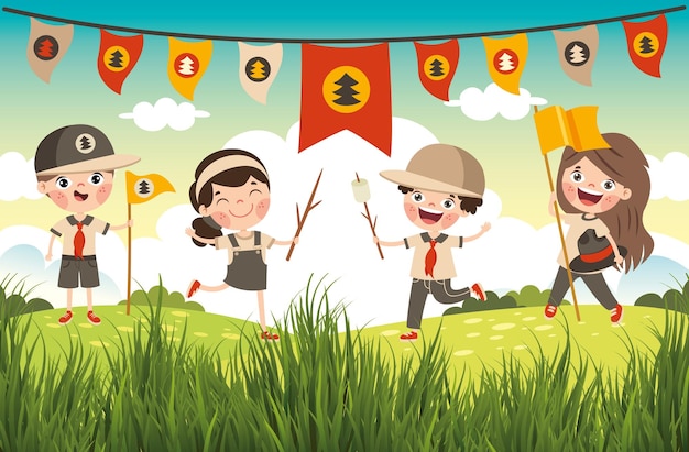 Cartoon Illustration Of Little Scouts